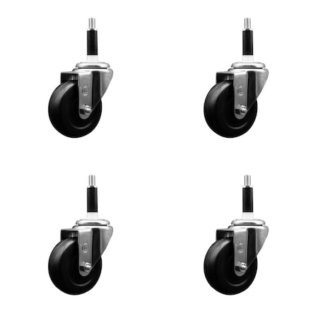 Service Caster 3.5'' Soft Rubber Wheel Swivel 7/8'' Expanding Stem Caster Set, 4PK SCC-EX20S3514-SRS-78-4